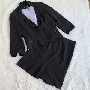 WHBM Black Silver Dot Ruffled Peplum Suit- 8